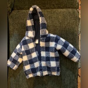 Simple Joys Blue and Cream Checkered Sherpa Jacket